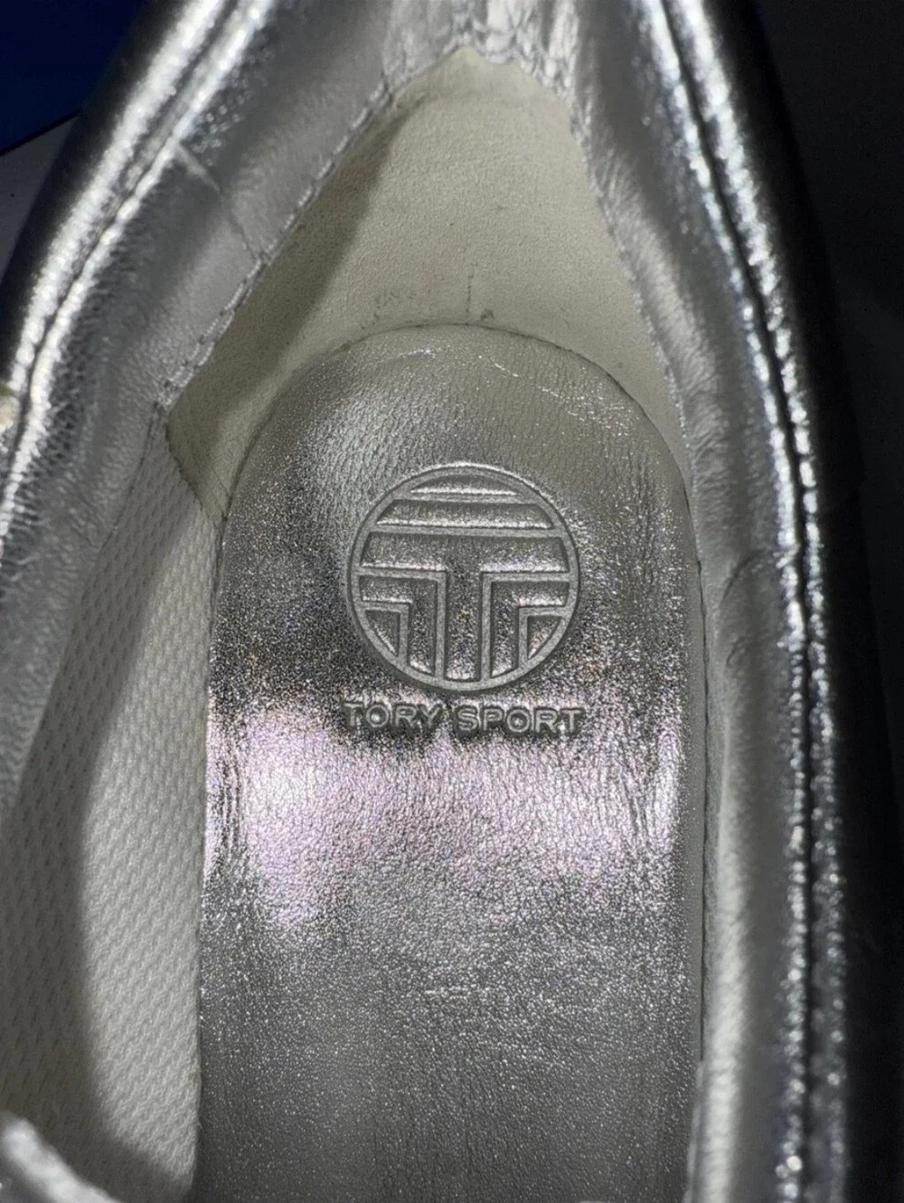 Tory Sport Metallic Silver Ruffle Trainer Sneakers Size 7.5